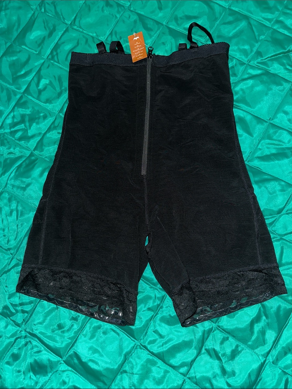 High-Waist Black Shaping Shorts with Lace Hem
